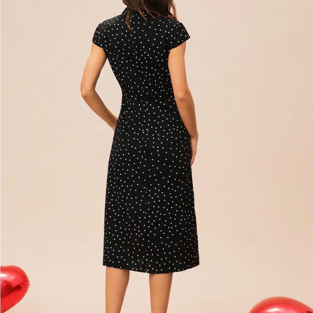 Polka Dot Cap-Sleeve Midi Dress - Black - Picture 6 of 6